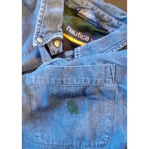 Vintage Nautica Mens L Denim Shirt Button Down Long Sleeve Colorblock Blue Green